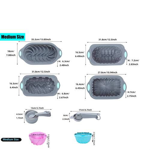 44 pack silicone bread loaf pan novelty collection cake pans lotus spiral braided classic fluted shape loaf rectangular non stick baking mold for cakes breads meatloaf and jelly
