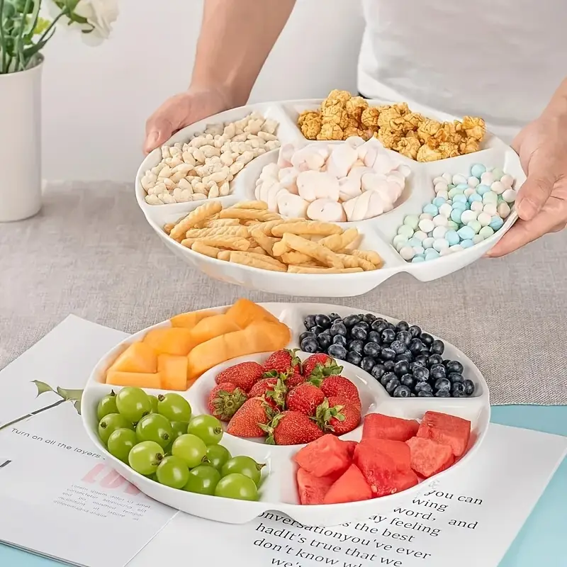 Set aus 4 unterteilten Snack-Schalen aus Kunststoff, leichte Luxus-Obstplatten für Nüsse, Süßigkeiten Snacks, ideal für Picknicks, Hochzeiten, Geburtstage, Abschlussfeiern Feiertagspartys,