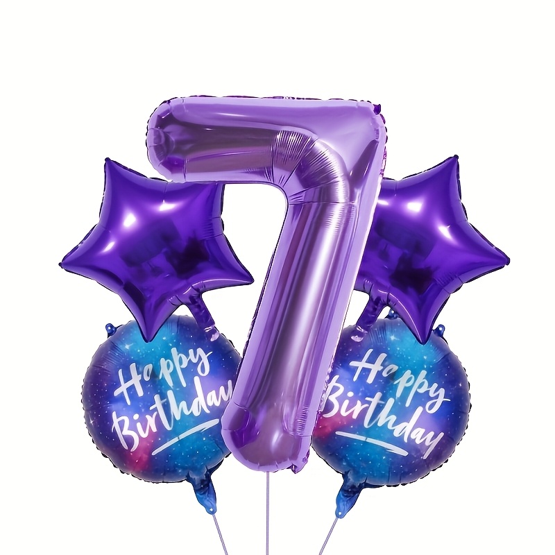 Enormous 5pcs Purple Metallic Glossy Number Combination, Happy Birthday Balloon Set, Suitable For Birthday Parties, Party Decorations, Anniversary Celebrations, , Background Wall Decorations