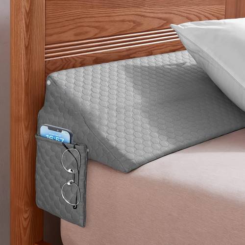 hexagon pattern bed wedge pillow gray removable cover headboard filler backrest support for sleeping contoured design for bedroom sleep support pillow elegant gray pillow construction