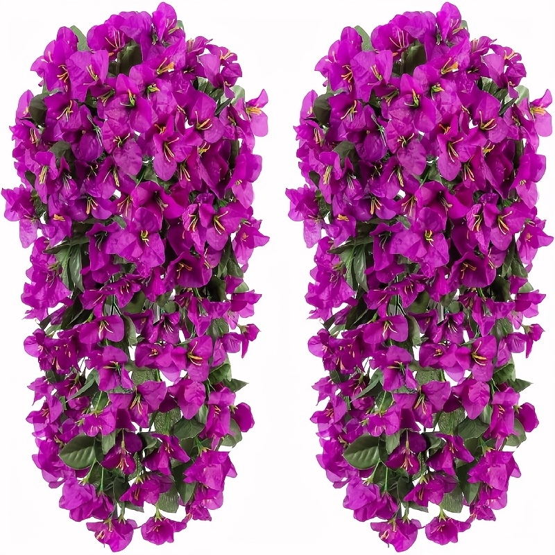 Image of Artificial Bougainvillea Faux Plants For Outdoors Outside Spring Decor, 2pcs Realistic Fake Long Trailing Vines For Planter Front Door Porch Patio Balcony Purple