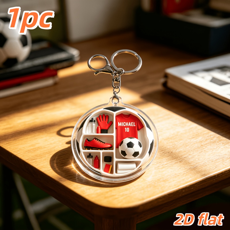 TEMU 2d Flat, 2d Flat 1pc Customizable Name And Number Football-themed Keychain, Jersey And Sneaker Shape Fan Commemorative Accessory, 2d Flat