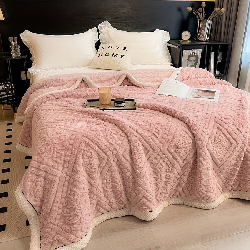 luxury velvet throw blanket with unique carved design 350g thick     machine washable polyester knit for bed sofa details 11