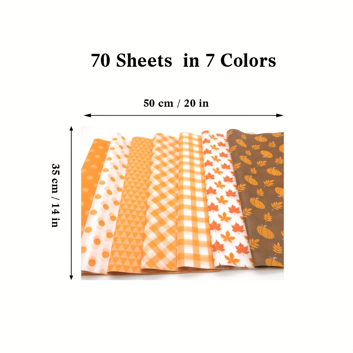 TEMU 70 feuilles de papier d'emballage motif citrouille d'Halloween ; Dimensions 13.78 X 19.69 pouces ; Parfait pour de cadeaux ; Convient pour