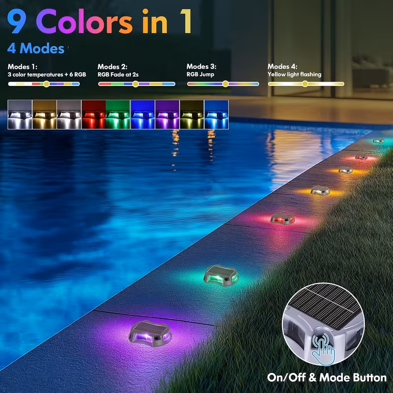 соларни светла за пристаниште на отворено, rgb соларни светла за патека, ip67 водоотпорни соларни светла за надворешно осветлување, соларни светла за скали за надворешен градински двор, ограда, скали, тротоар (2/4/8 парчиња) Детали за производот 0