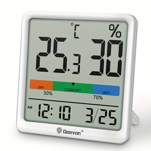 indoor hygrometer desktop digital thermometer with temperature and humidity monitor precision hygrometer indoor thermometer with clock and date and switching 12 24 hour time format simple and easy to