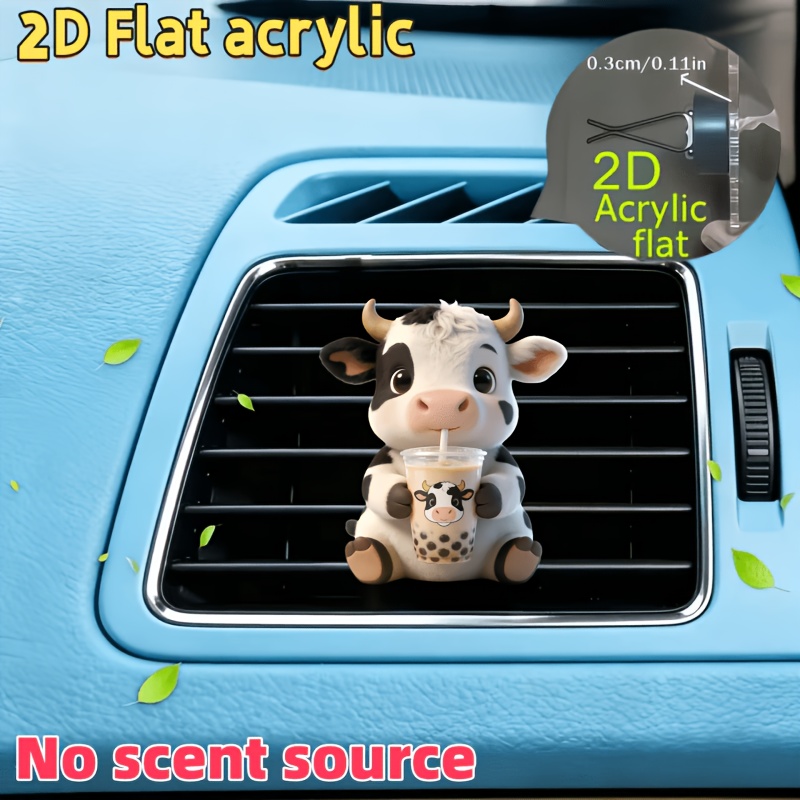TEMU 2d Flat, 1pc Cute Cow Pattern Car Air Outlet Clip Decoration, "no Fragrance", With Double Odorless Sponge Sheets, Can Add Fragrance , Acrylic