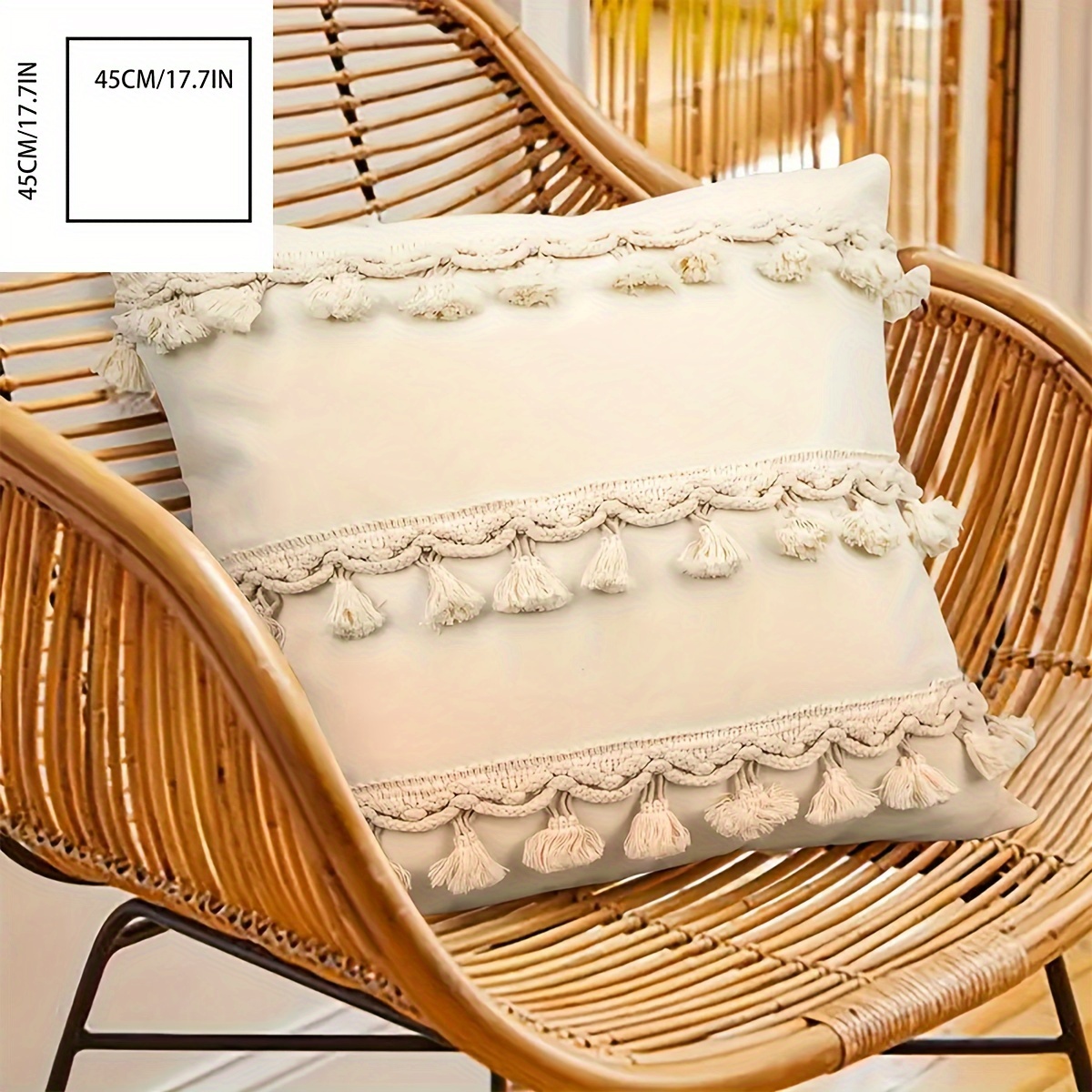 Image of Bohemian Tassel Pillowcase For Bedroom Sofa Decoration, , Zipper Closure, Insert Not Included, 1pc