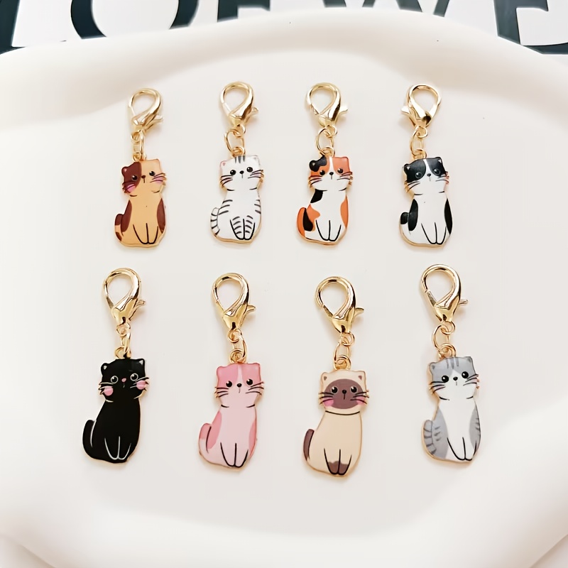 E-shop 8 Stück Niedliche Katzen-Schlüsselanhänger | Elegante Zinklegierungs-Anhänger mit Karabinerverschluss, Unisex-Schuhanhänger-Dekorationen,