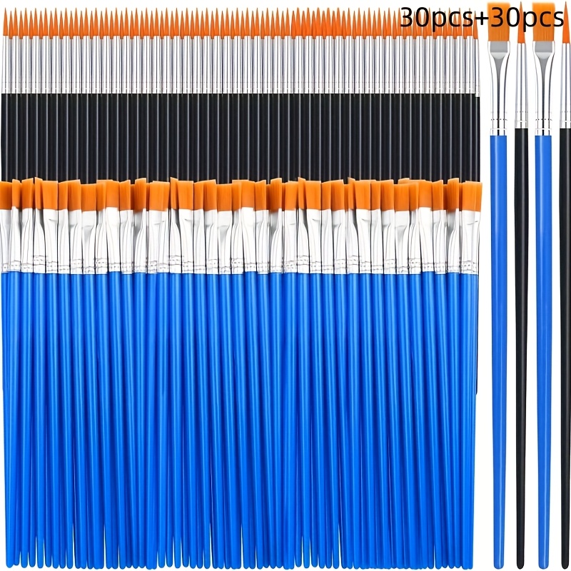 TEMU Boîtes de peinture (60/120/240)/Pinceaux (30 têtes plates 30 têtes rondes), Mini récipients de peinture acrylique avec couvercles, 6 boîtes de