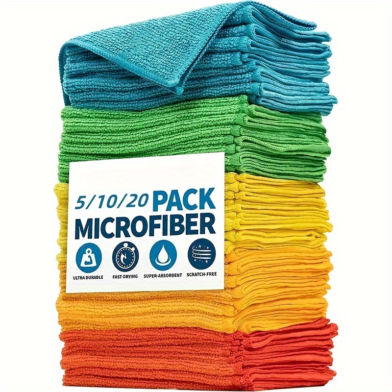 

5/10/20pcs Microfiber Cleaning Towel, Reusable And Lint Free Towel, Kitchen Supplies, Machine Washable, For Bathroom, Car, Window, Random Color