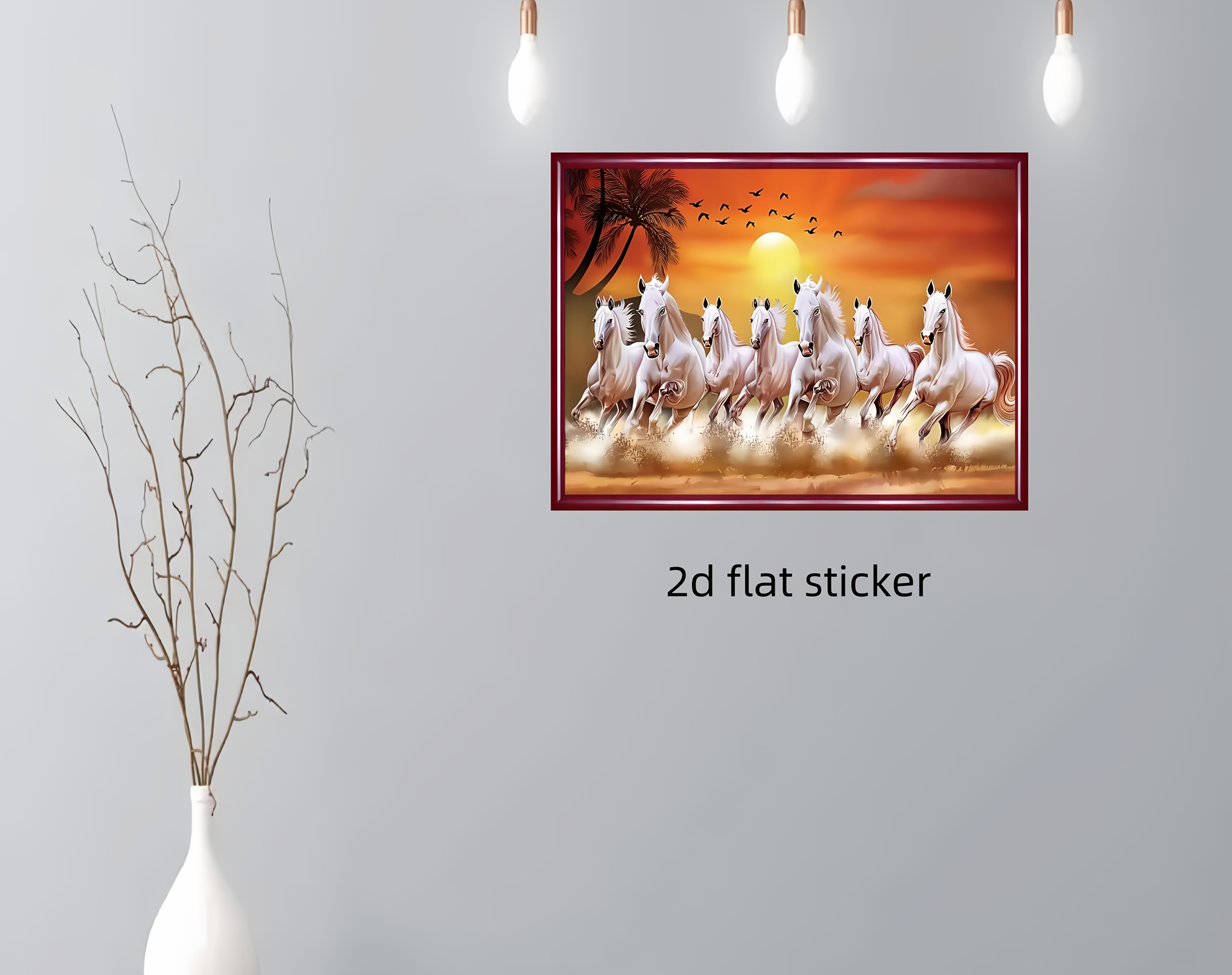 New 2D Seven Lucky Horses Art Wall Sticker, Suitable for Living Room, Bedroom, and Office Decoration
