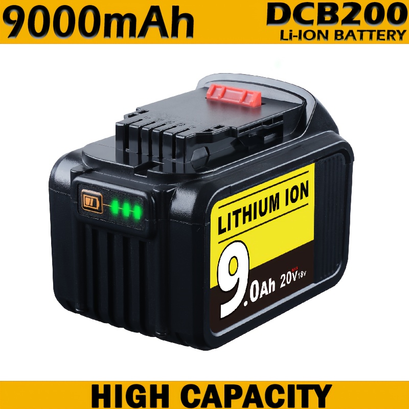 TEMU 1-pack High-capacity 9000mah For 20v Lithium-ion Replacement Battery With Led Charge Indicator - Compatible With Dcb200, Dcb201, Dcb204, Dcb206,