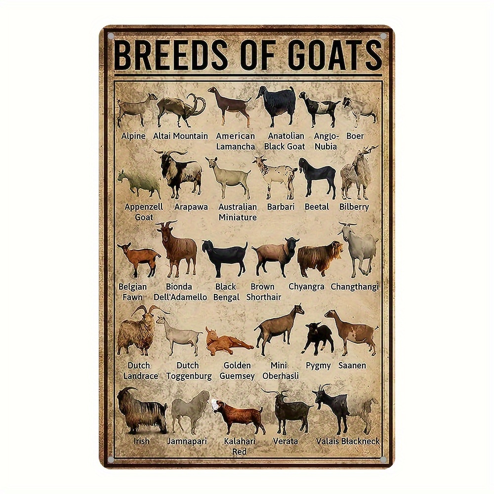 

1pc, "breeds Of Goats" Metal Sign (8 Inches X12 Inches/ 20cm X 30cm), Tin Sign, Retro Sign To Decorate , Wall Decoration, Room Decoration, Home Decoration, Restaurant Decoration, Etc.