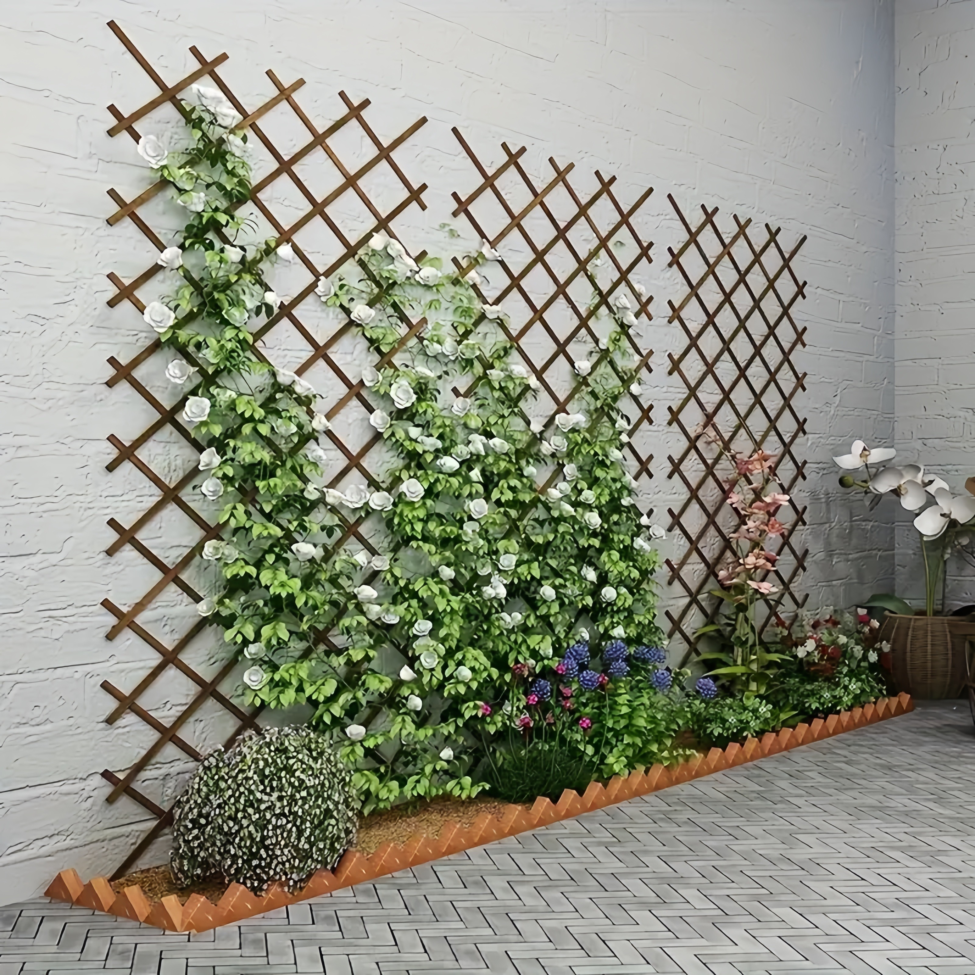 durable and expandable wooden garden trellis with lattice for plant vines rust resistant   outdoor decoration suitable for courtyard and patio decor   gift for festivals