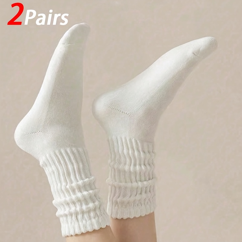 TEMU Chaussettes montantes amples blanches pour femme, 2 paires, , tenue décontractée de tous