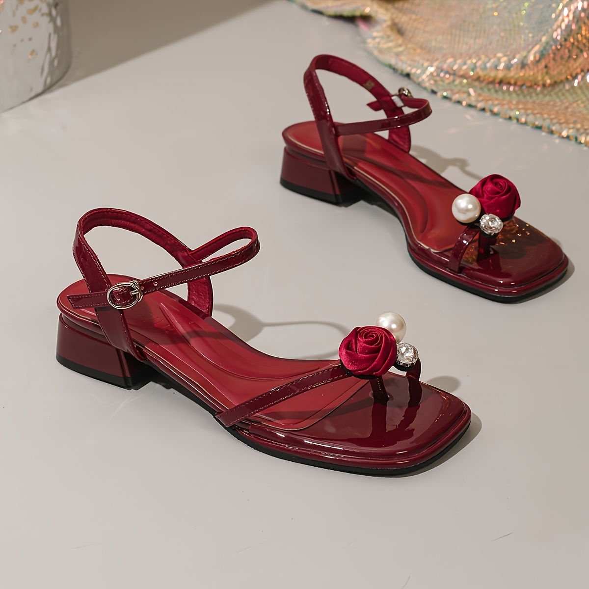 Image of Thick Heel Flower Women's Shoes Thong Sandals, Women Shoes