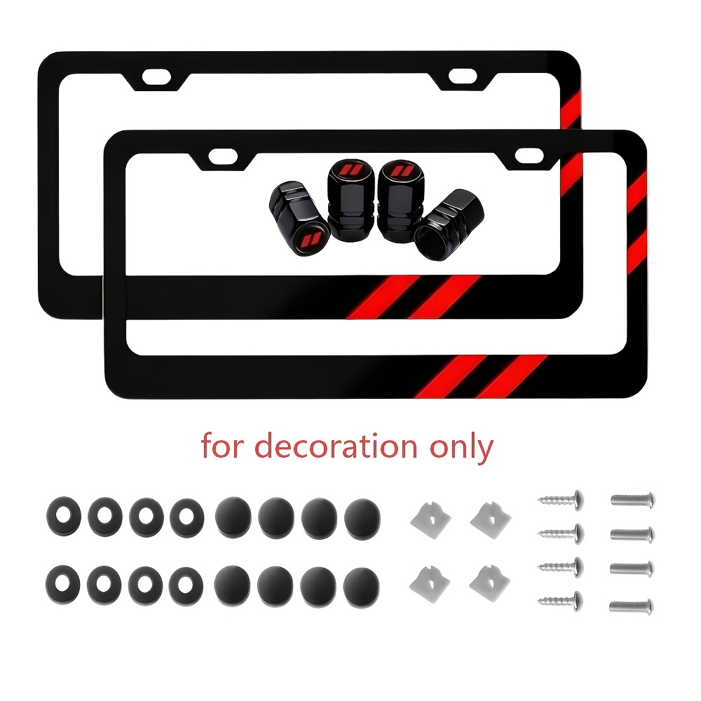 TEMU Pour décoration uniquement, cadre de plaque d'immatriculation sportif premium tricolore en aluminium noir, ajustement universel pour voitures,