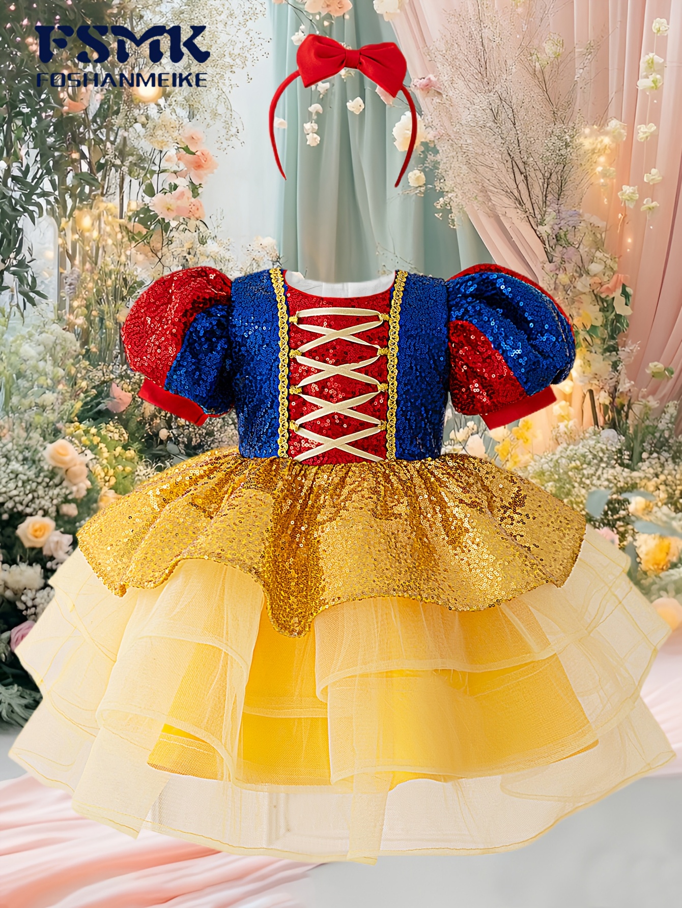 open lace back dress Girls Princess Costume Dress & Glove Set (5/6)