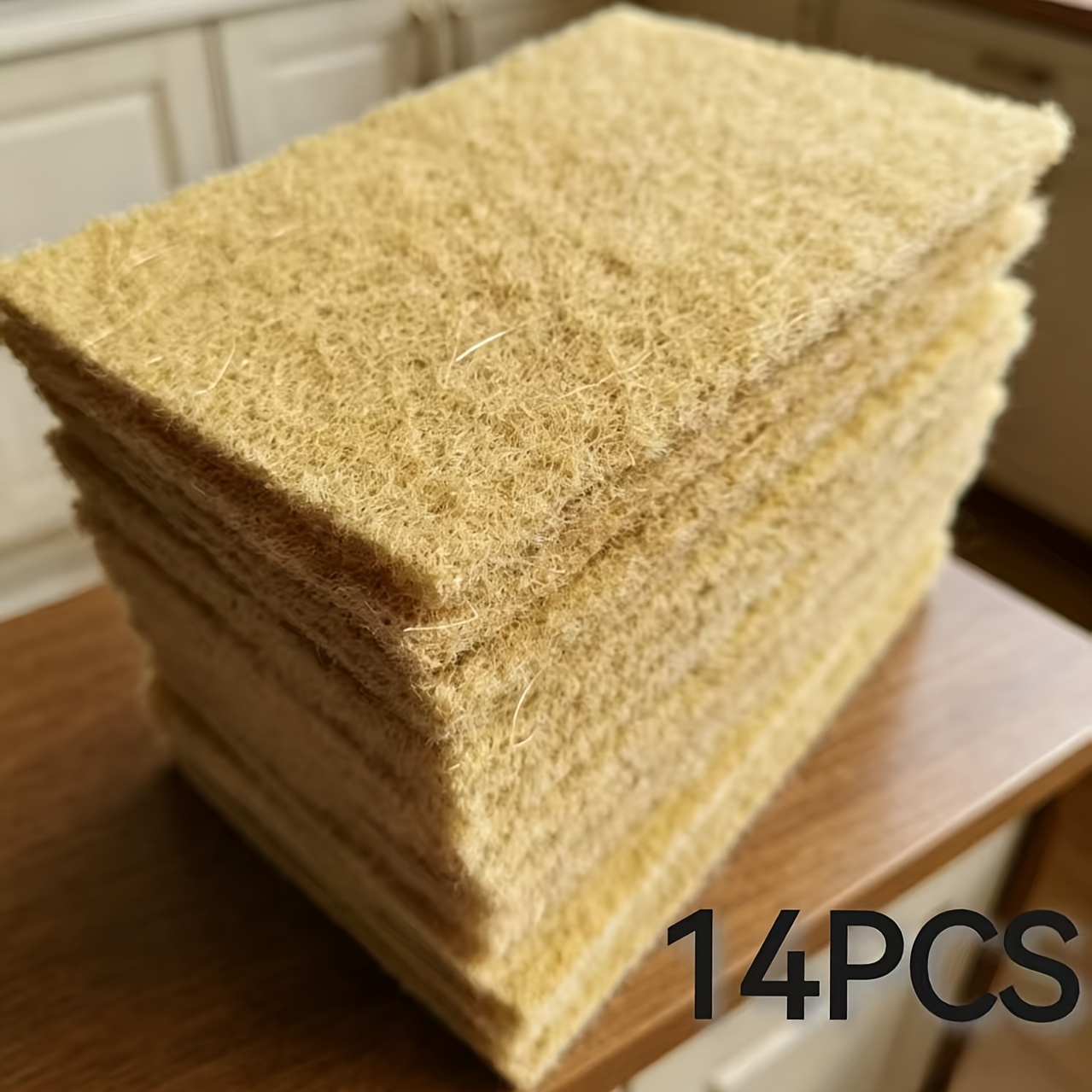 TEMU 14pcs Cleaning Pads, Plant Fiber Sandpaper Scouring Pads, Scratch-free Kitchen Dishwashing Cloths, Diamond Sand Dish Brushes And Pot Tools,