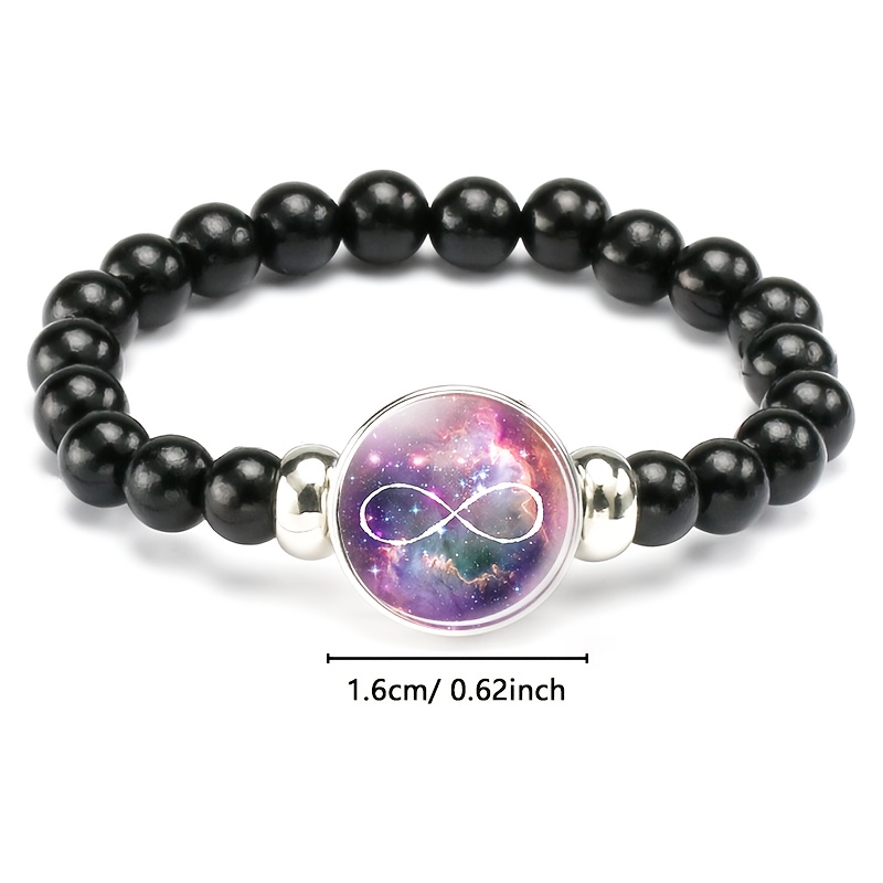 Teenager's Classic Black Plastic Bead & Chain Bracelet with Cosmic Nebula Design