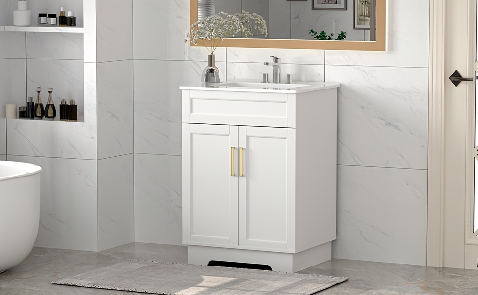 Classic Wooden Bathroom Vanity - Elegant Storage Cabinet with Ceramic Basin 15 Classic Wooden Bathroom Vanity Ceramic Basin