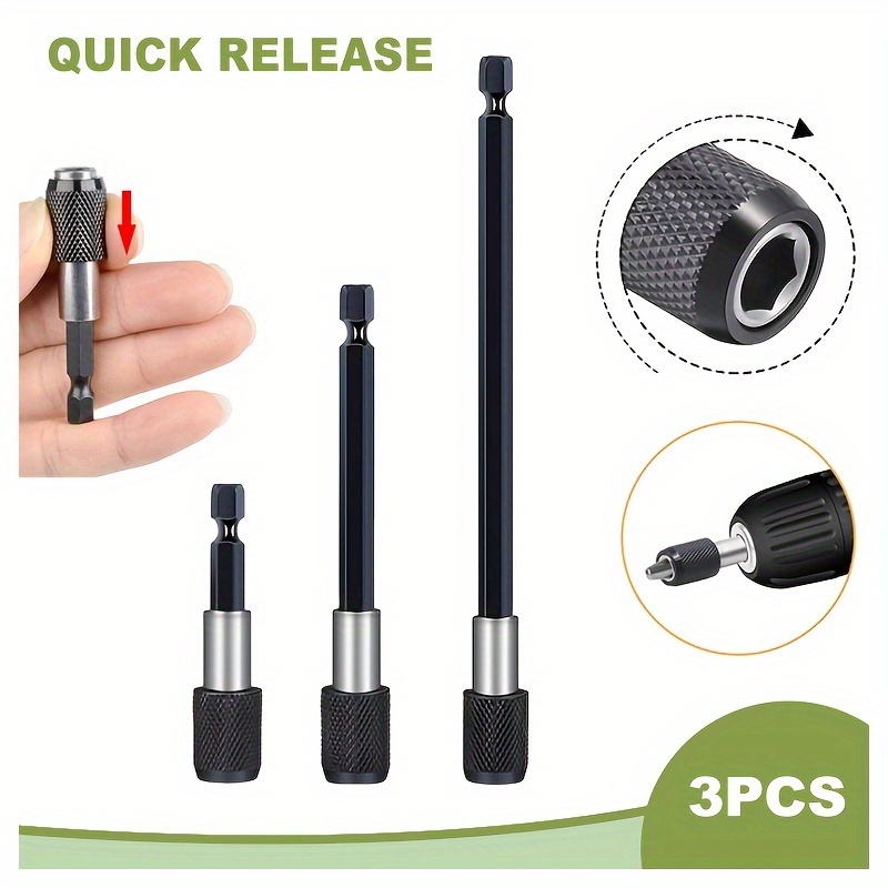 

3pcs 1/4 Inch Head Extension Rod Magnetic Screwdriver Self-locking Extension Rod 60//150mm Hand Tools