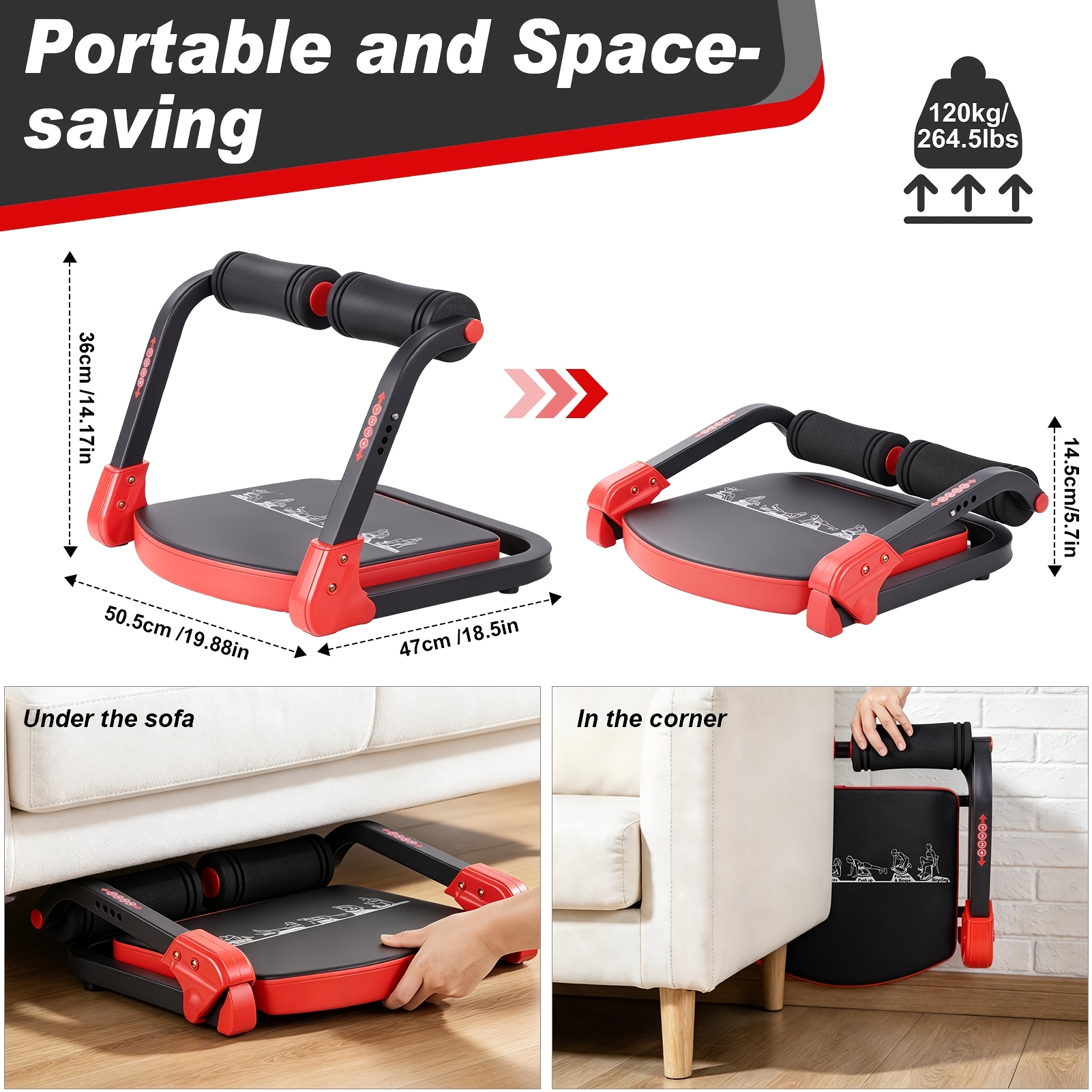 Image of Ab Machine, Foldable Abdominal Exercise Equipment For Home Gym, Sit Up Exercise Equipment With 4 Adjustable Resistances, Fitness Equipment For Home And Office Workouts, Without Battery