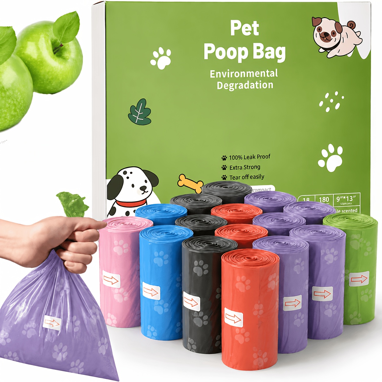 TEMU 314pcs/21 Rolls Durable Dog Poop Bags, Cute Bone Fun Patterns, Suitable For Cat And Dog Poop , Supplies, Outdoor Cleaning For Cats And Dogs,