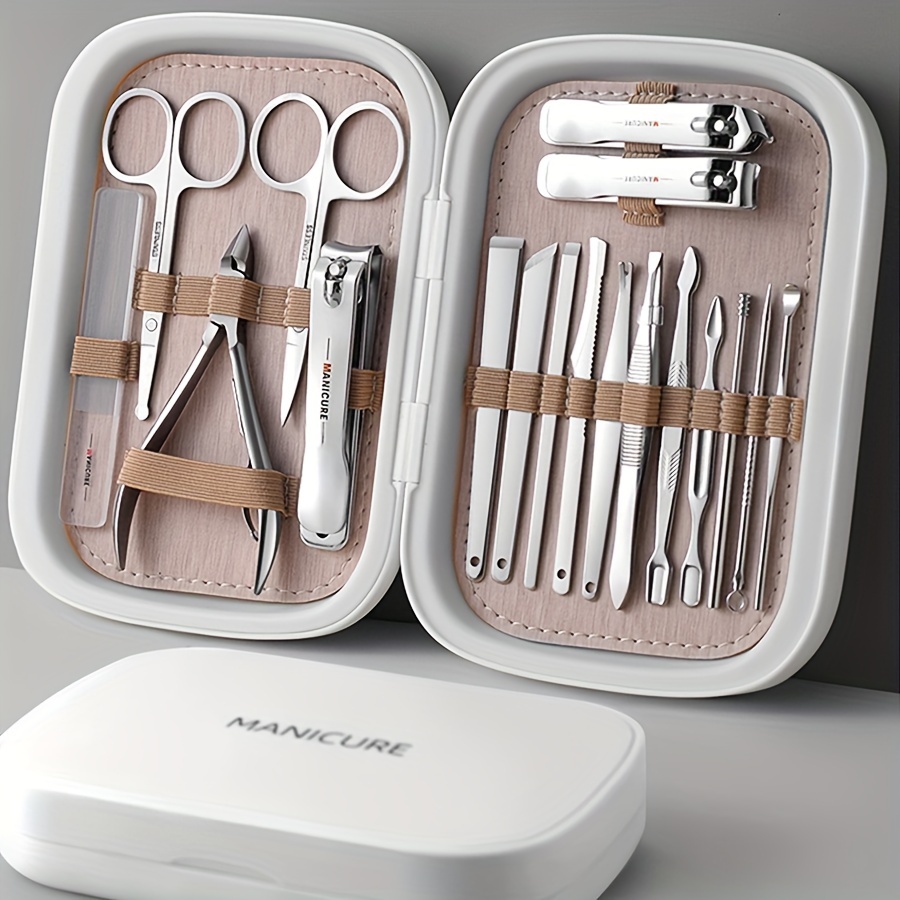

18 Pieces/set Professional Manicure And Pedicure Set - Includes Stainless Steel Cuticle Clippers, Nail Clippers, Scissors And Nail Rub Tool - Ideal For Home Grooming And Salon Use