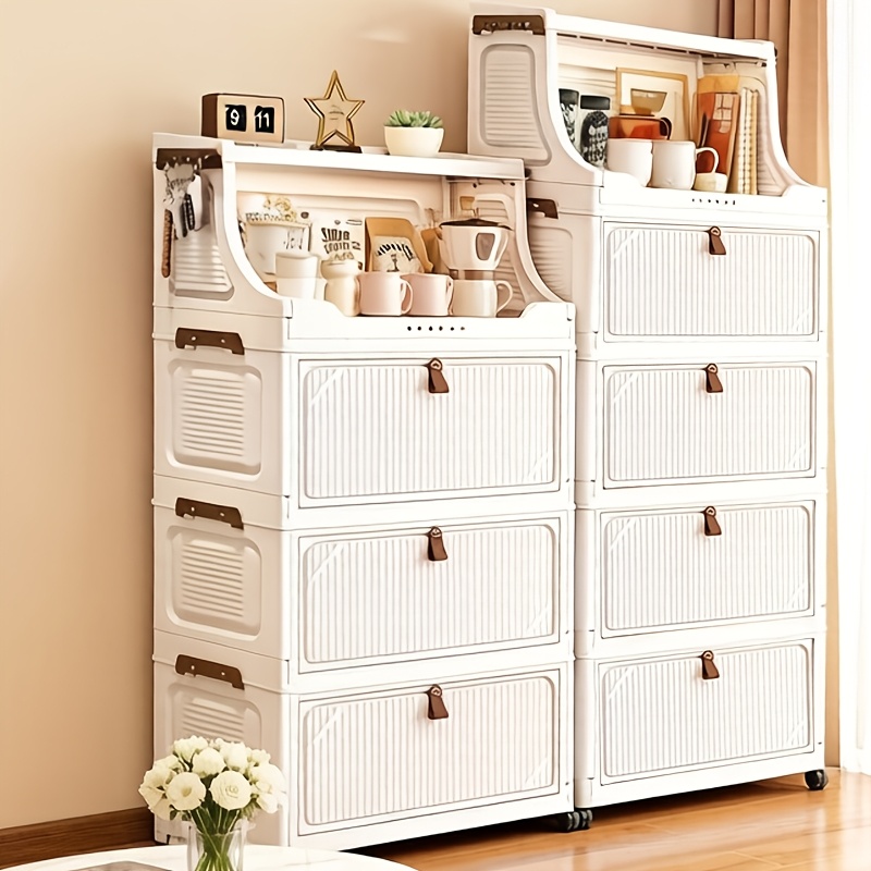 6/5/4/3-Tier Small Apartment Suitable for bar Cabinet, for bar Furniture Set Combination, Cream Foldable Rolling Storage Cabinet, Floor-Standing Stackable Organizer, Top Open Multi-Drawer Unit, Suitable for Bar, Coffee Corner, Kitchen, Living Room