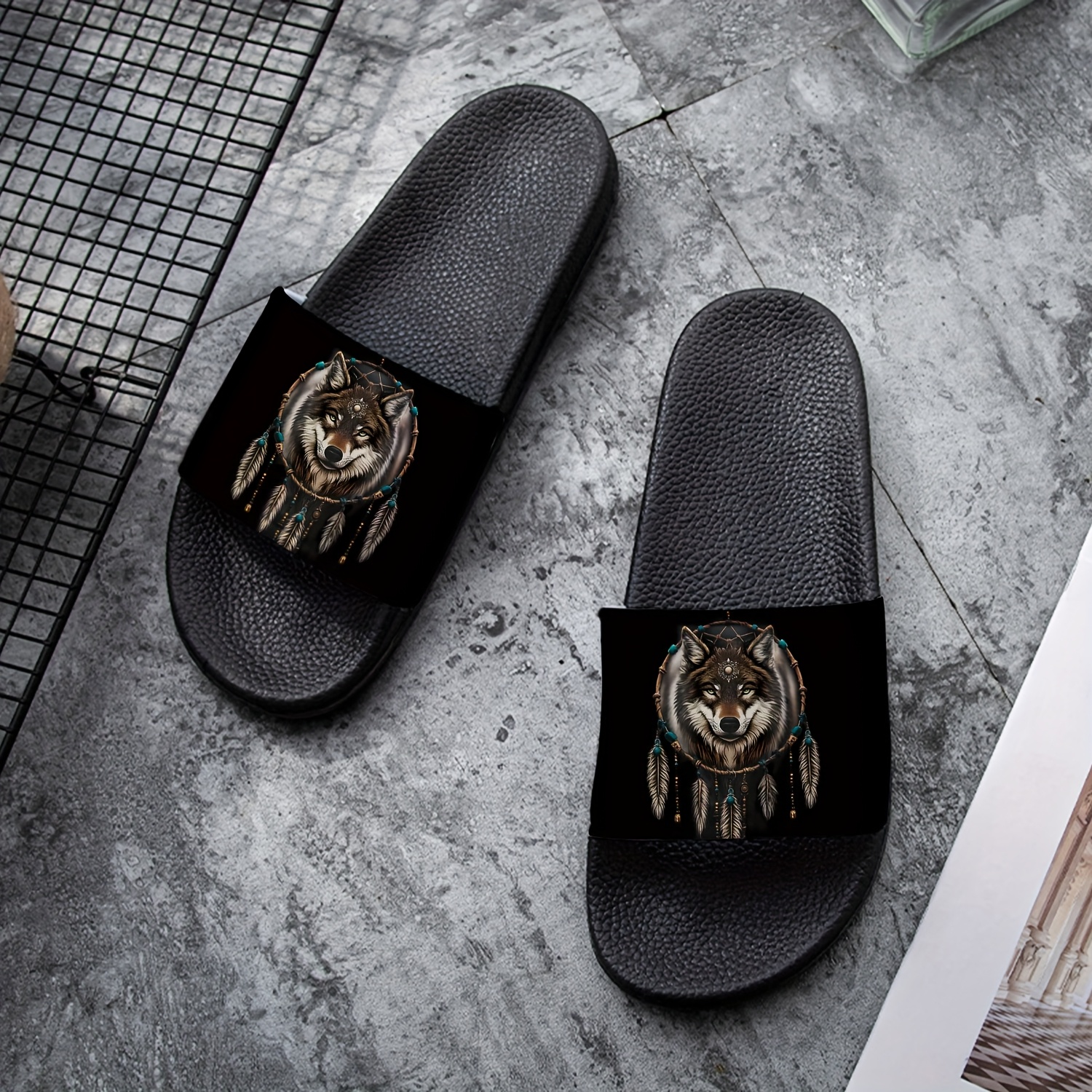 mens casual animal print slip on slippers lightweight pvc summer - Main Image