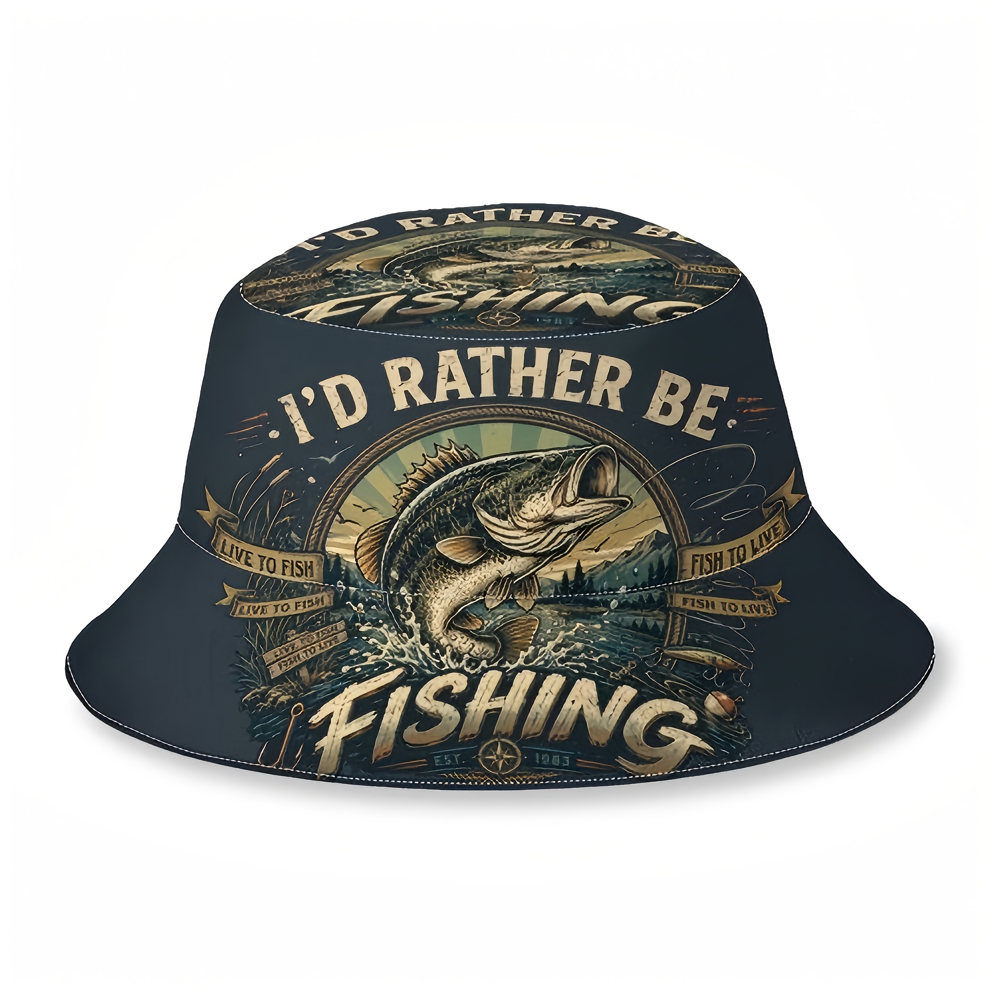 TEMU 1pc Retro Fishing Nature Graphic 2d Flat Printing Bucket Hat Autumn Spring Hat Men Women Creative Bucket Hat