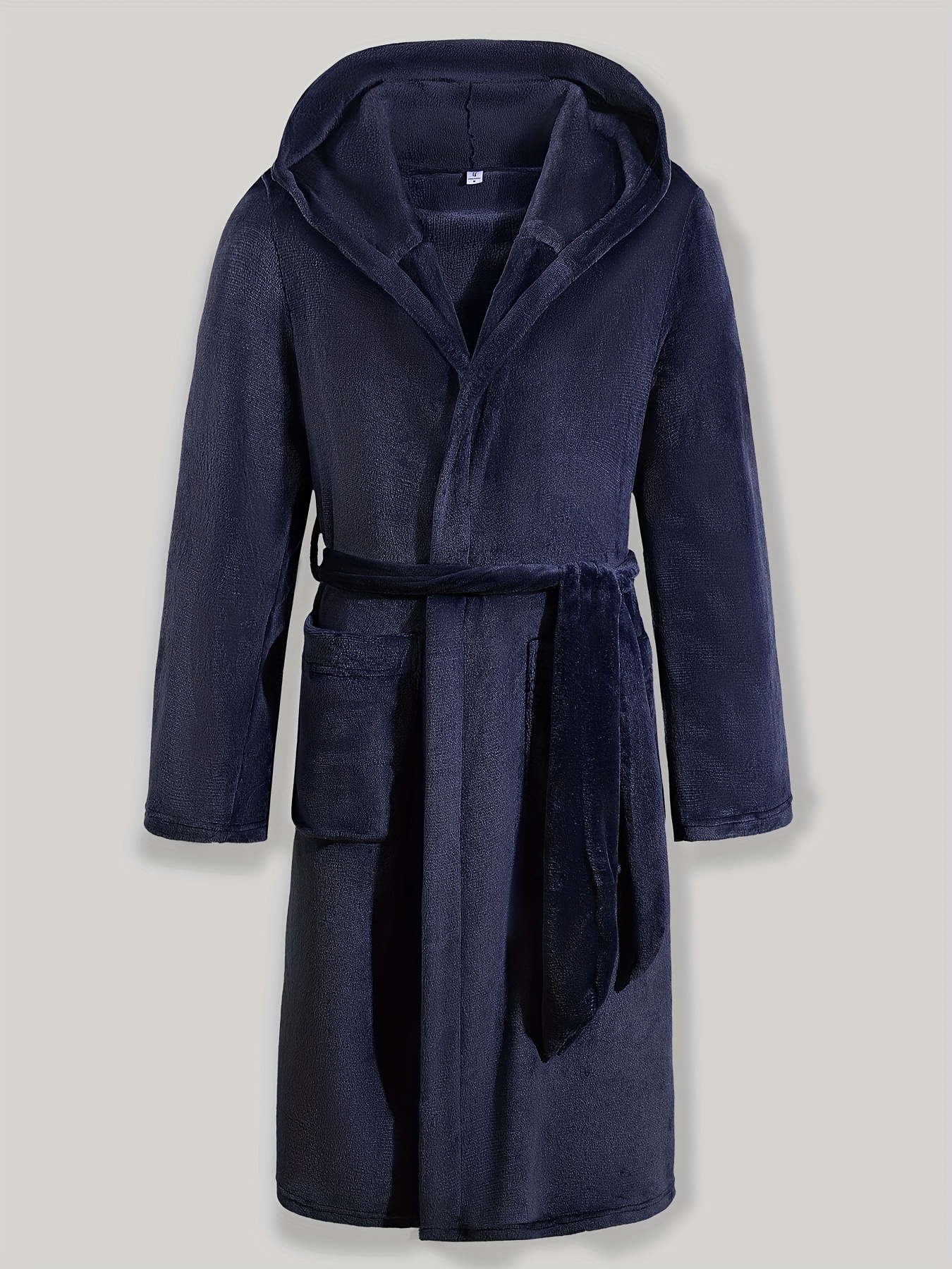 Men S Navy Blue Hooded Robe - Dual-Sided Plush Flannel Lounge robe, Soft Warm Robe for Home, Spa, Costume -   Indoor/Outdoor Use -   Polyester Fabric, Lounge Wear, Casual Wear, Durable Construction, Unisex Clothing,   Wear