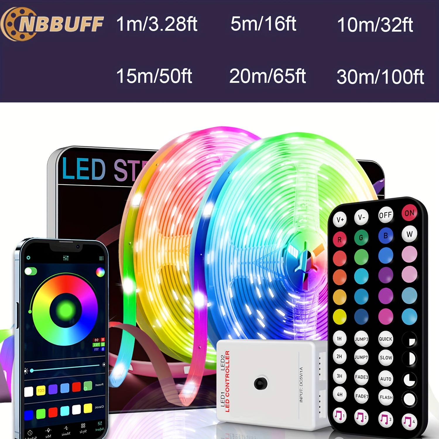 smart led lights 3 28ft 100ft   control music sync color changing strip lights with remote and timing adjustable brightness led strip lights for bedroom living room kitchen party decor wall holiday decorations