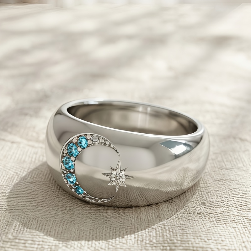 Minimalist Unisex Wide-band Star and Moon Ring