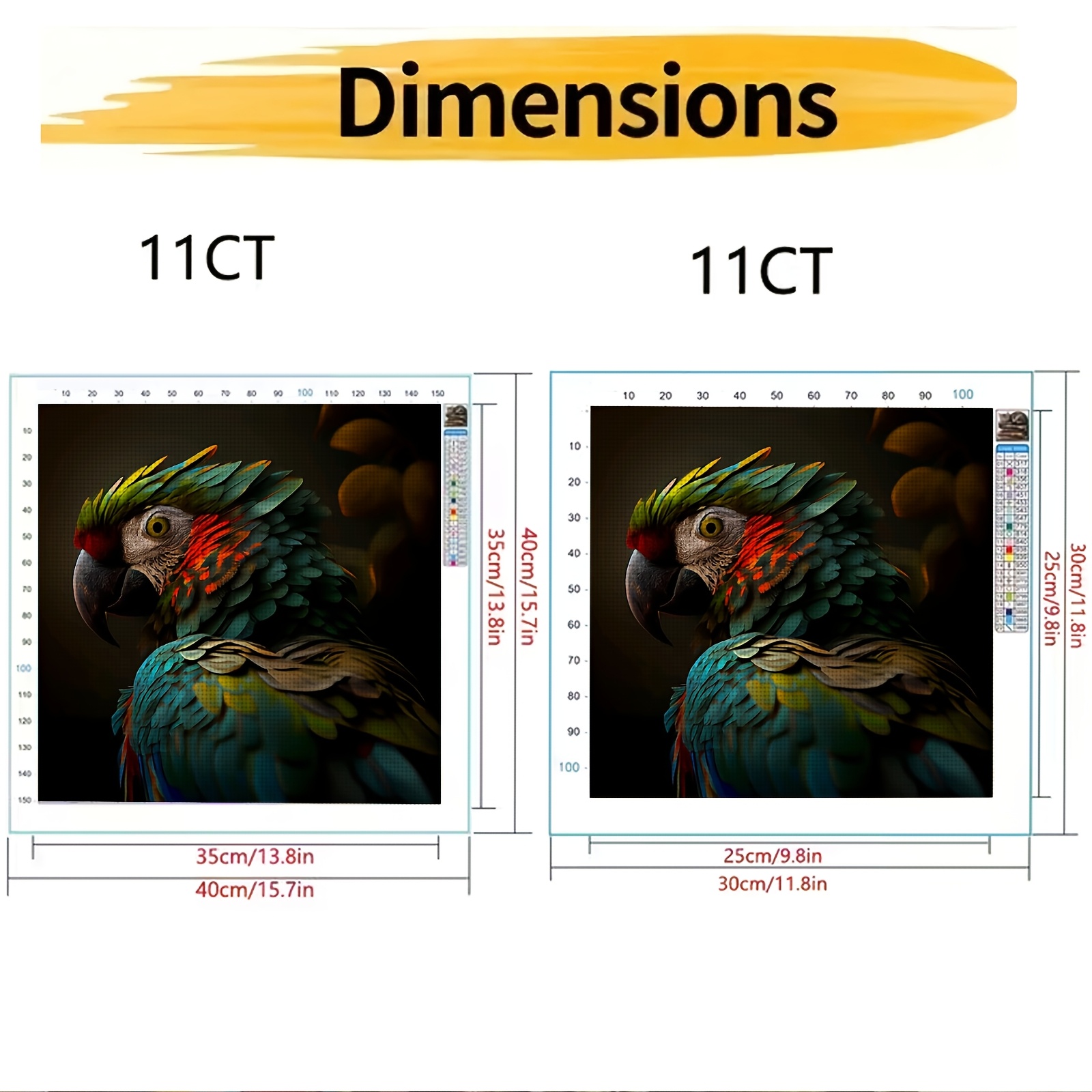 Complete DIY Frameless 11CT Cross Stitch Kit, Vibrant Parrot Design