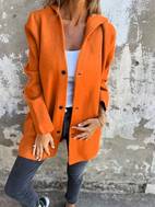 chaqueta con capucha y botones en el para mujer, estilo casual, con cuello , color , ropa de abrigo para otoño e invierno, larga, y acogedora, adecuada para ropa casual, otoño e invierno, diseño de cuello , chaqueta .