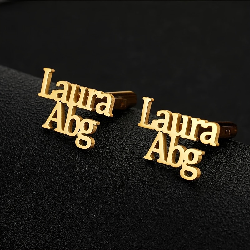 

Custom Cufflinks - Elegant Golden-tone Stainless Steel, Personalized For Couples & Gentlemen, Simple Letter Design, Ideal For Weddings & Formal Events - English Only