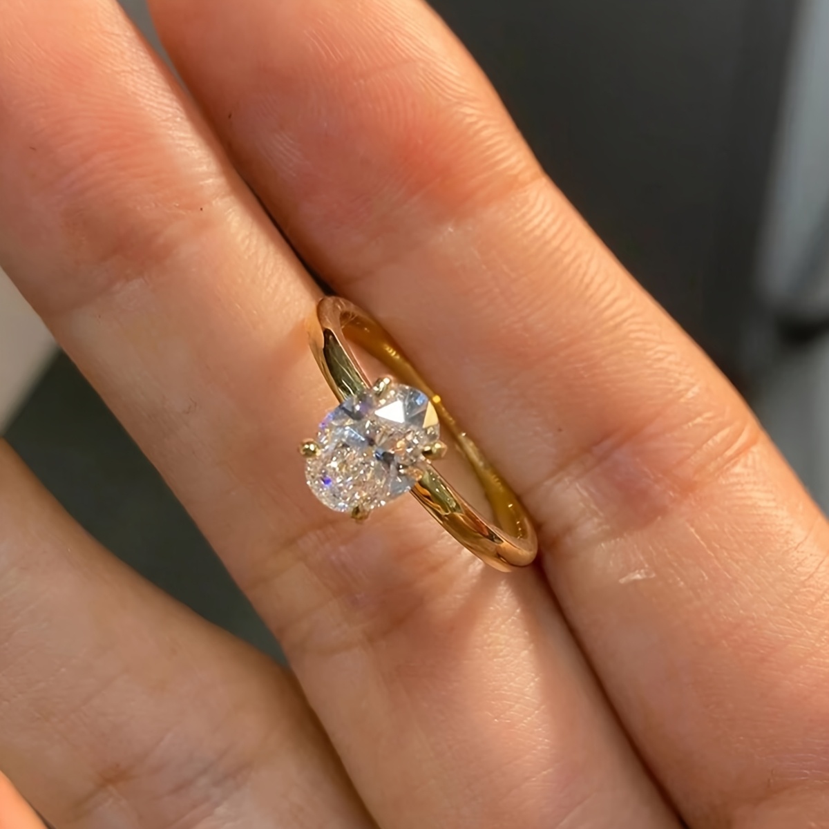 Oval Cut Cubic Zirconia Copper Solitaire Ring for Women