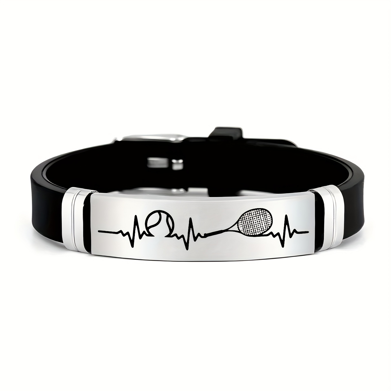 TEMU con design a frequenza cardiaco per del tennis, braccialetto personalizzato in acciaio inossidabile 202 202 e silicone, come regalo per
