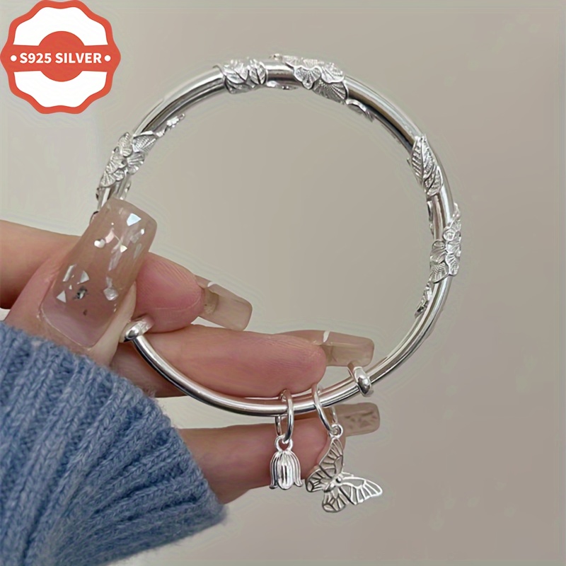 

925 Bangle Bracelet 18k Plated - Hypoallergenic & Pendants For - For & , Oxidation- Box Included, & 's Day (10g)