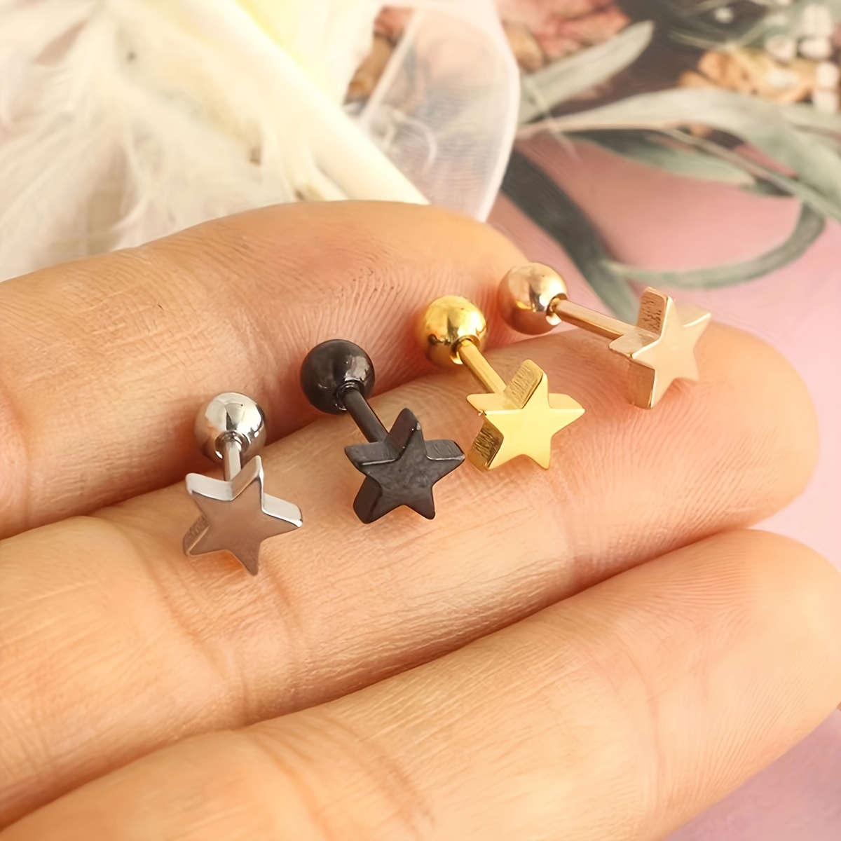 18K Golden Plated Twisted Round Ball Star Earrings