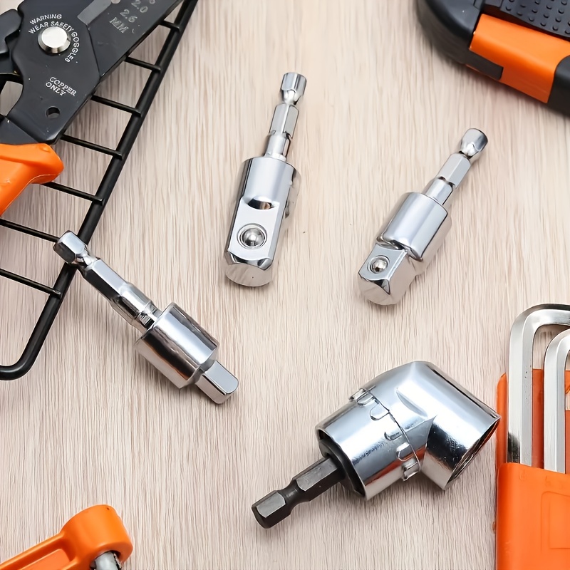 4pcs Drill Sleeve Adapter Set with 360° Rotatable Hexagonal Handle Impact Driver Sleeve Adapter 1/4" 3/8" 1/2" 105 Degree Angle Head Electric Angler Screwdriver Drill Bit Bracket 4pcs Drill Sleeve Adapter Set with 360° Rotatable Hexagonal Handle Impact Driver Sleeve Adapter 1/4