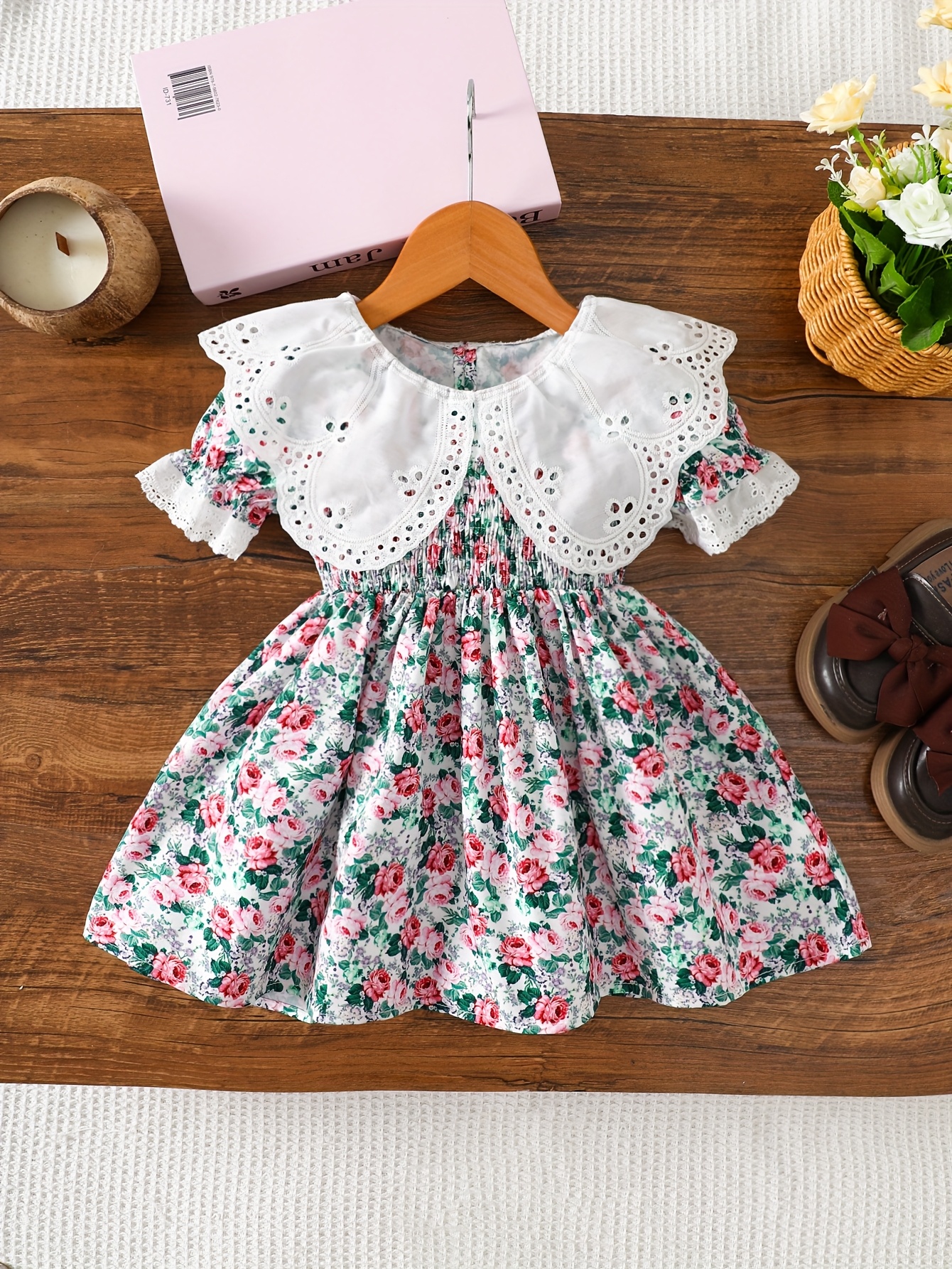 floral print dress ruffle collar lace cuffs girls - Temu Cyprus