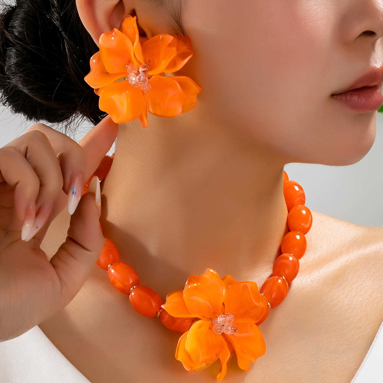 TEMU Ensemble 3 pièces style vacances bohème avec pendentif fleur en acrylique, boucles d'oreilles et collier pour tenue quotidienne d'été des femmes