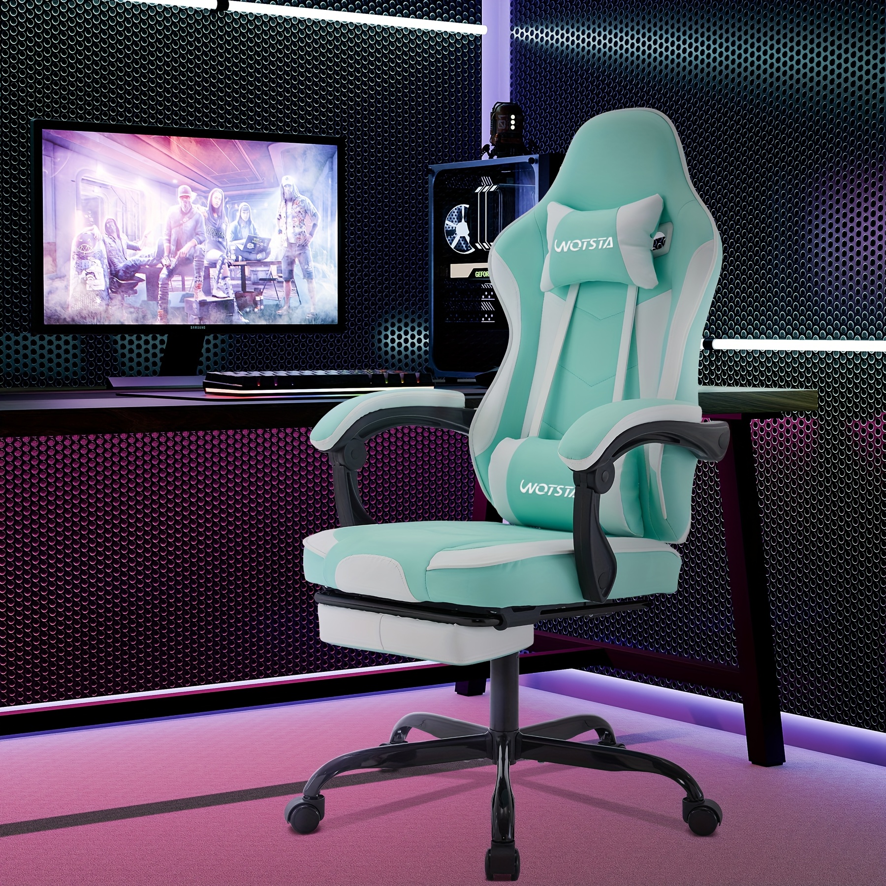Game Chair, Computer Chair, Ergonomic Game Chair with Foot Pedals, Office Chair, Ergonomic Computer Chair with Lumbar Support, Adjustable Height Gaming Chair, Available In Black, Yellow, Green, Gaming Chairs, Gaming Chair with Lumbar Support