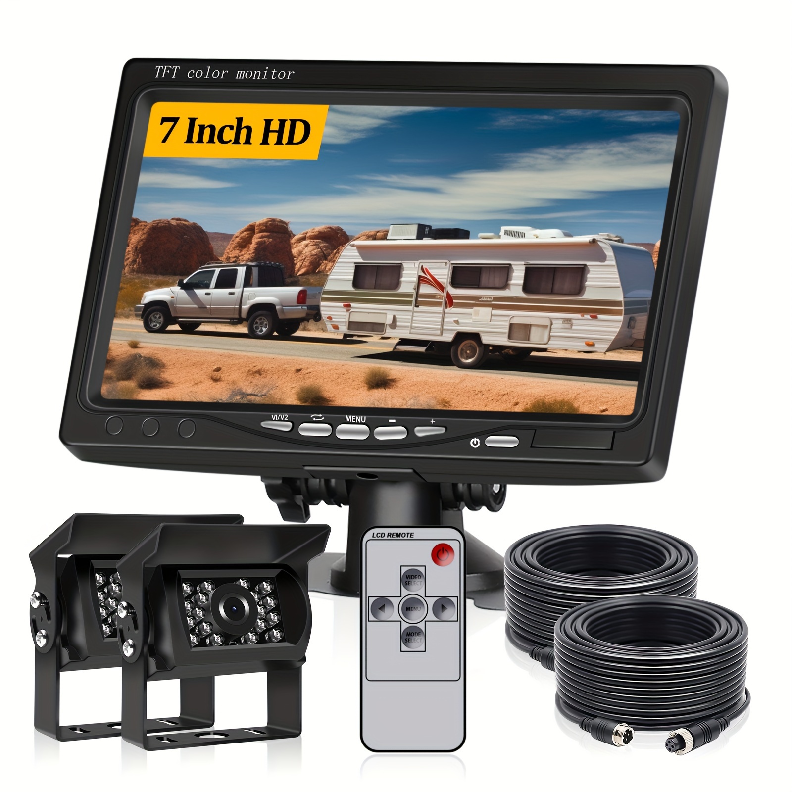 

Upgrade Dual Backup Camera 7'' Monitor Kit Hd 720p Monitor Reversing Rear View Camera For Truck Trailer Semi-trailer Box Truck Rv Pickup Truck Easy Installation