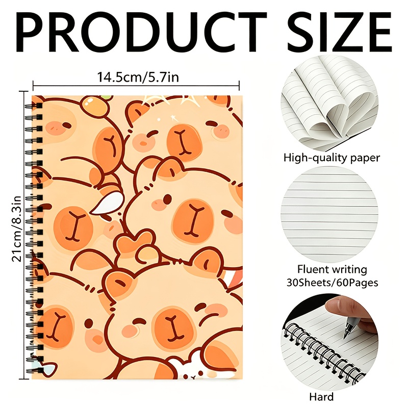 TEMU A Cute Capybara Spiral Notebook Featuring 60 Lined Pages () And High-quality Paper; Suitable For School Or Office Use, It Makes An Gift For ,