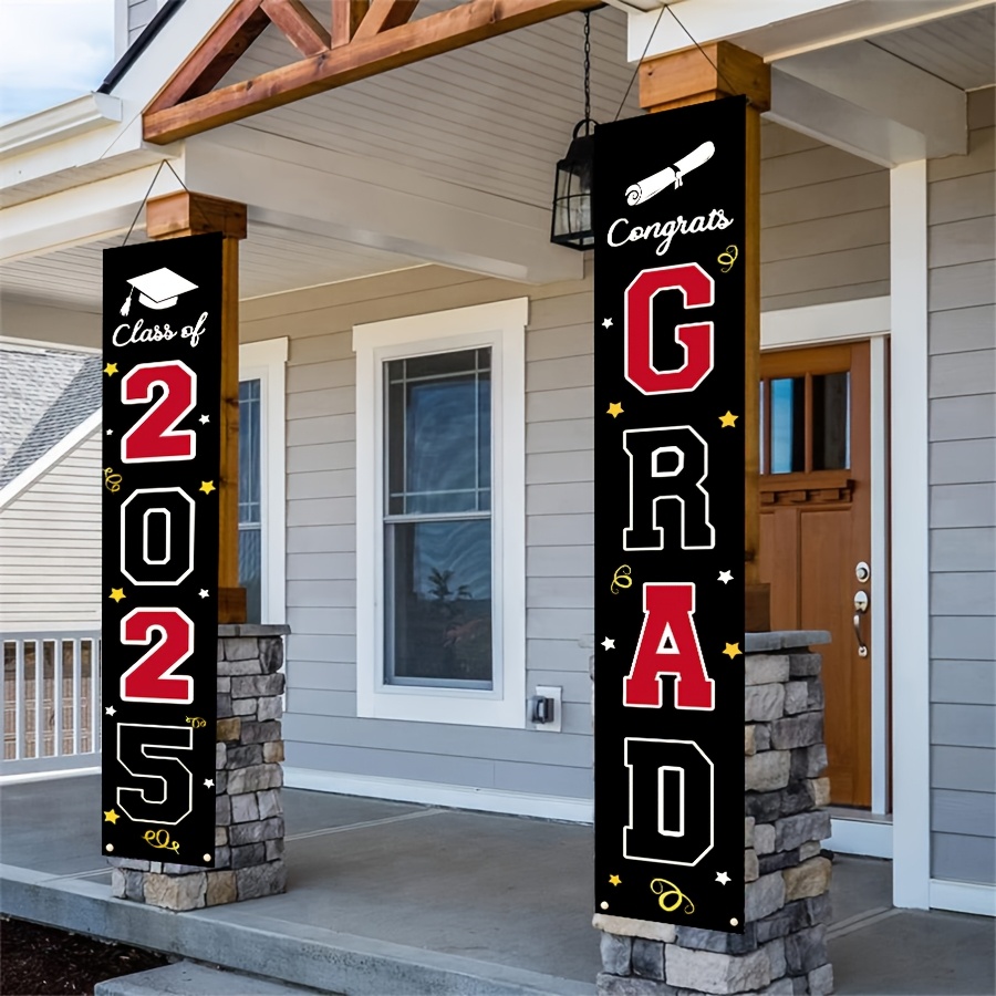 

1 Pair Graduation Polyester Banners - Grad Hanging Decor For Entryway, Universal Seasonal Grad Party Supplies, Door & Porch Signage